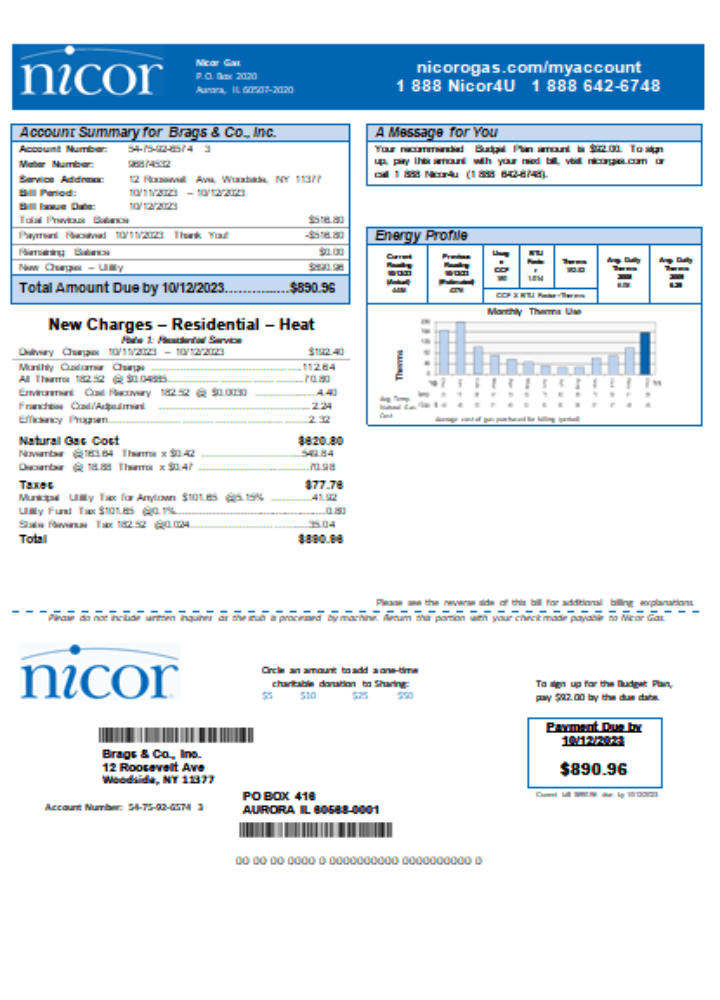 Illinois Nicor gas business utility bill SCR PSD template